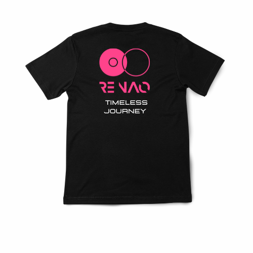 Re NAO Black Tee – Pink Logo “Timeless Journey” Edition
